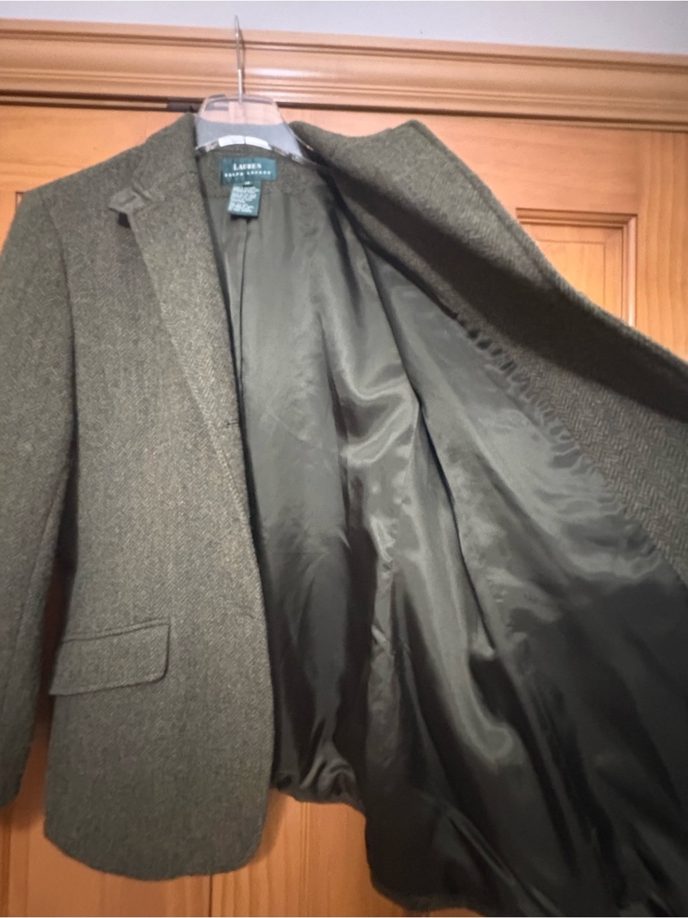 Lauren Ralph Lauren Olive Green Equestrian Herringbone Wool Blazer Size 14 EUC - Picture 13 of 16
